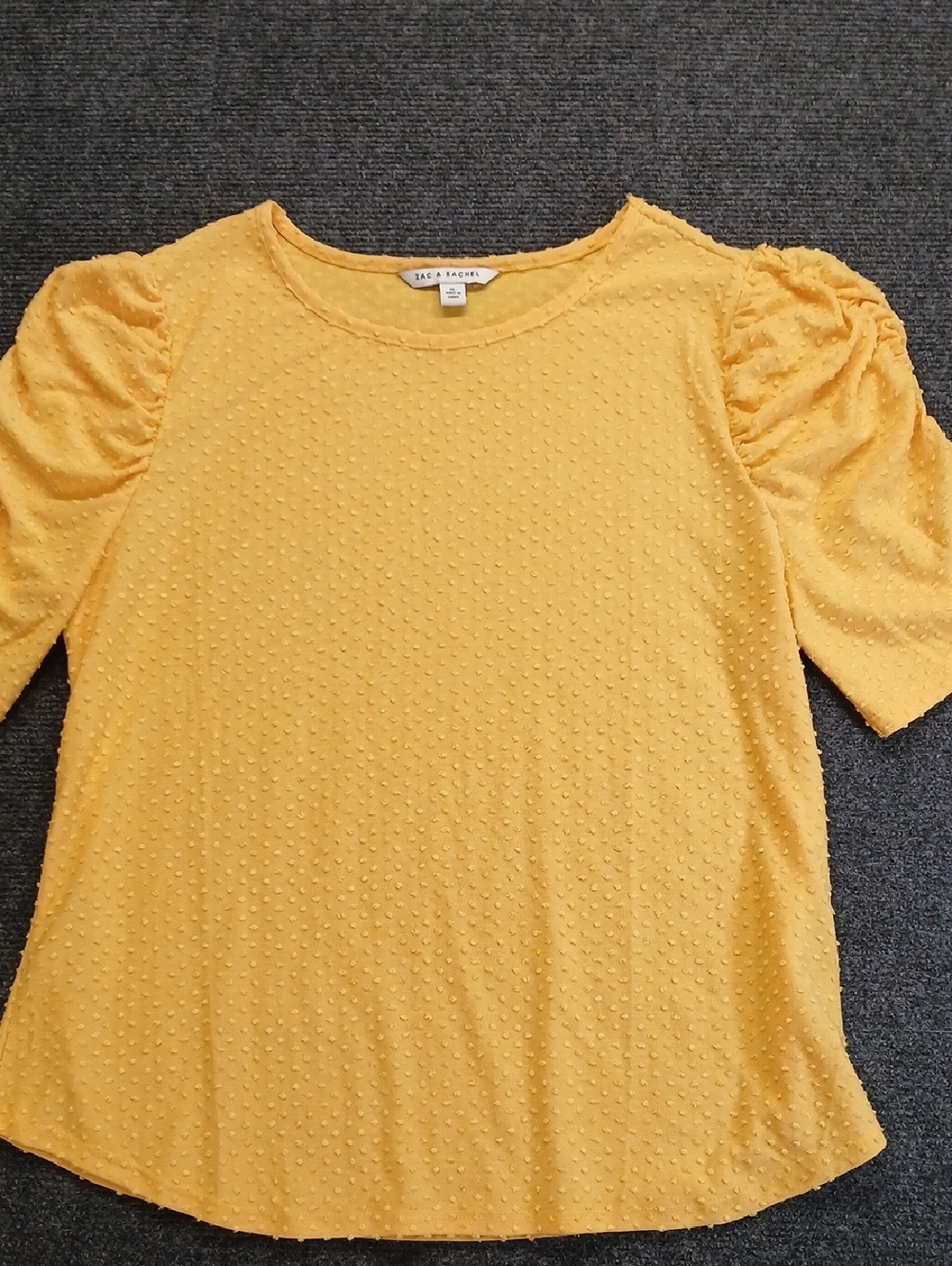 Zac & Rachel Yellow Dobby Puff-Sleeve Women's Top Sz XL